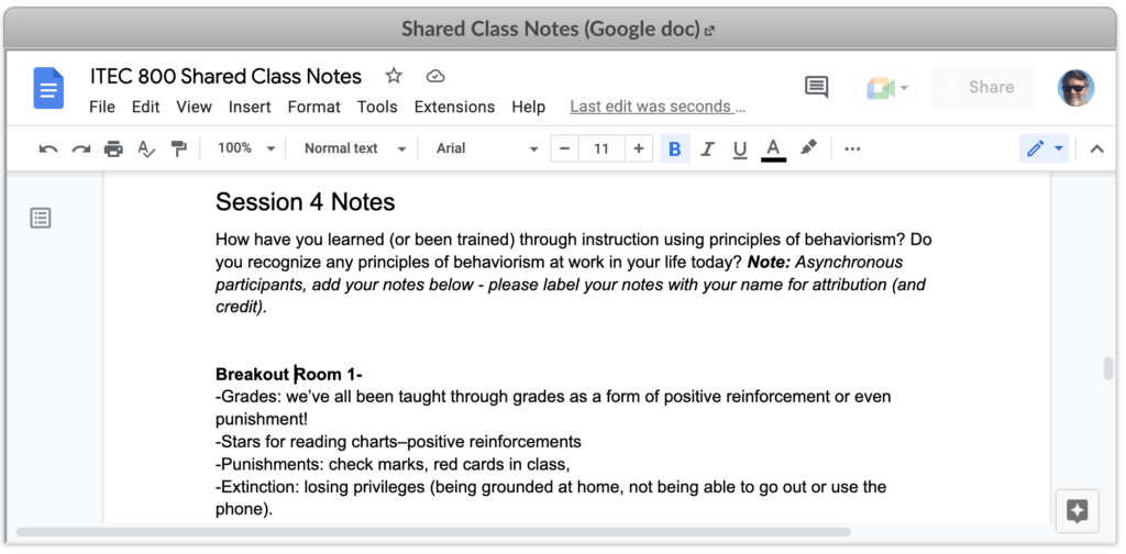 Shared Google Doc for Discussion Notes