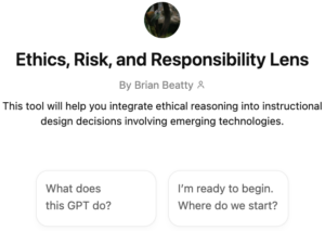Screenshot of the Ethics, Risk, and Responsibilty Lens custom GPT