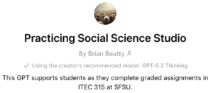 Screenshot of the Practicing Social Sciences Studio custom GPT